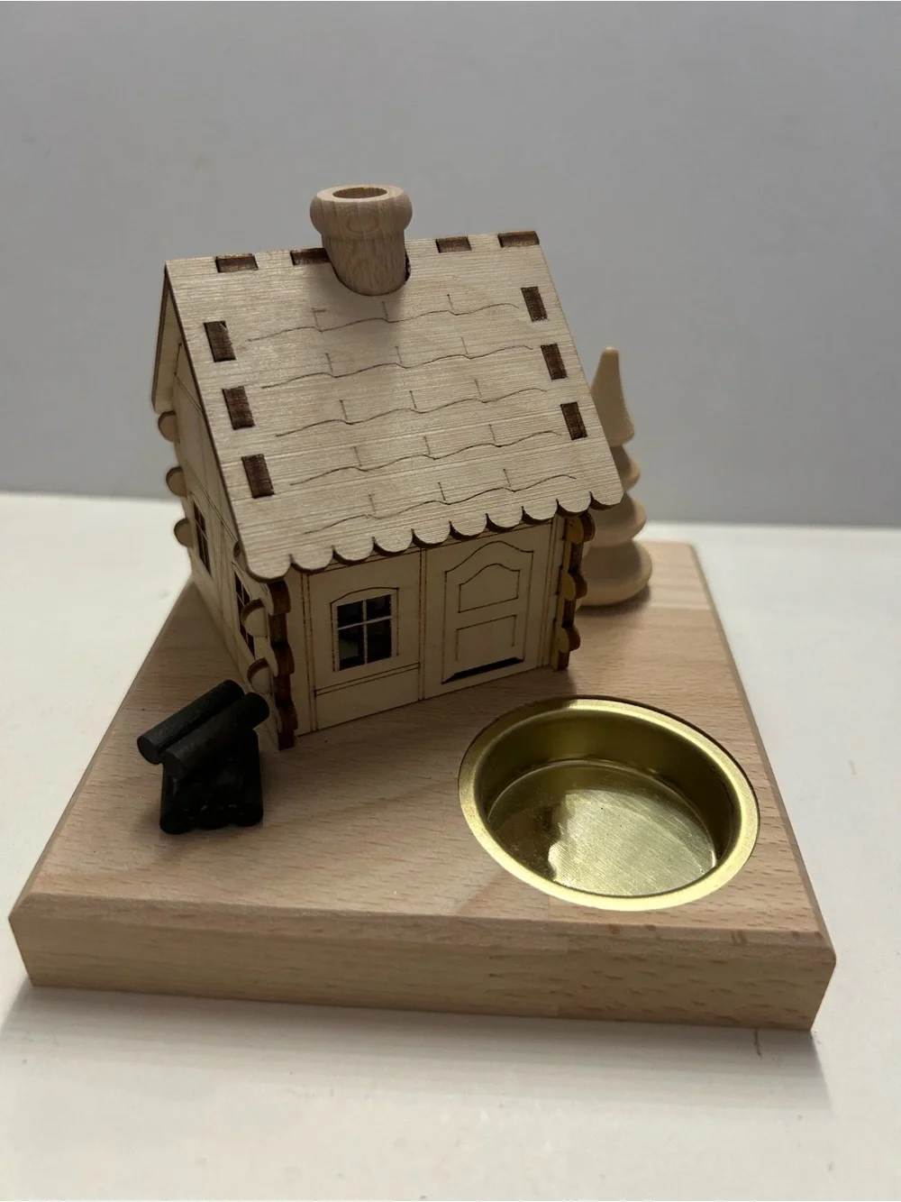 Wood House Incense and Tealight Holder SAICO Smokehouse German Wood Art Decor